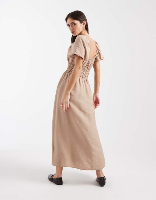 New Look – Midikleid im Milchmädchen-Stil in Camel, 4 von 4