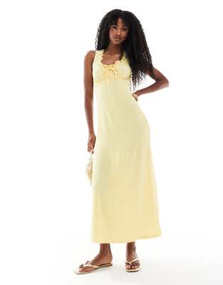 New Look - Midikleid im Milkmaid-Stil in Gelb mit Spitzenborte