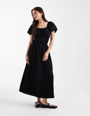 New Look - Midikleid im Milkmaid-Stil in Schwarz