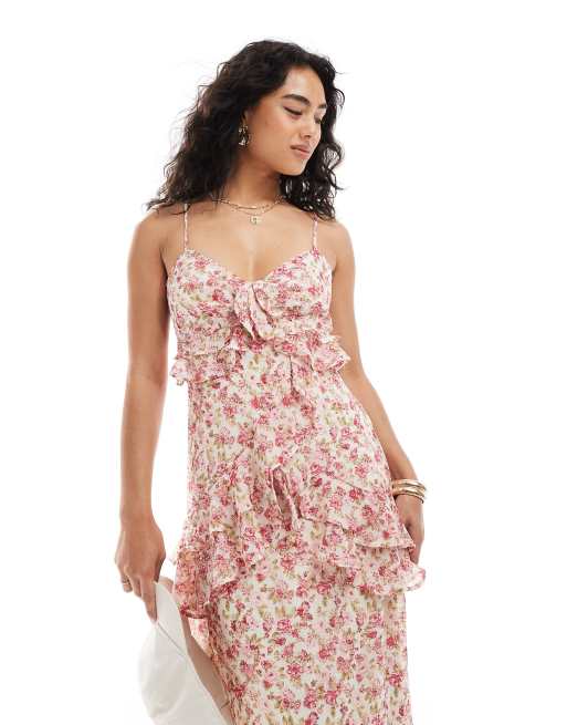 New Look – Midikleid in Creme mit Blumenmuster und Rüschen, 3 von 4