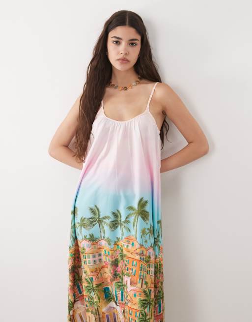 New Look – Midikleid in Gelb mit Riemchenträgern und „Sicily“-Printmotiv, 2 von 4