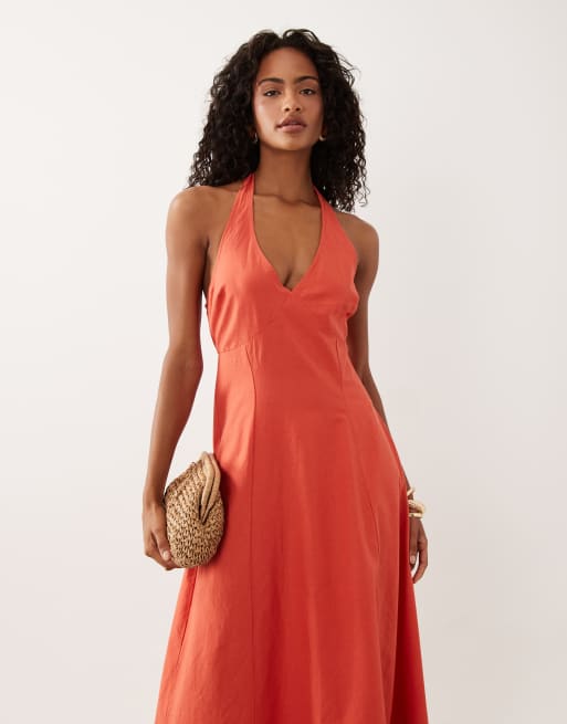 New Look – Midikleid in Rot mit Neckholder und Ziernaht, 2 von 4