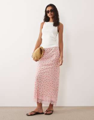 Midirock aus gesponnenem Material in Rosa mit asymmetrischem Blumenmuster Rosa 36