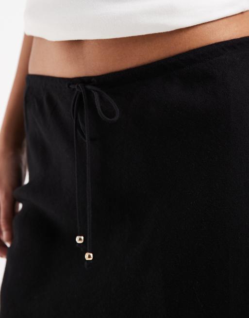 New Look – Midirock aus Leinenmix in Schwarz mit Schrägschnitt, 3 von 5