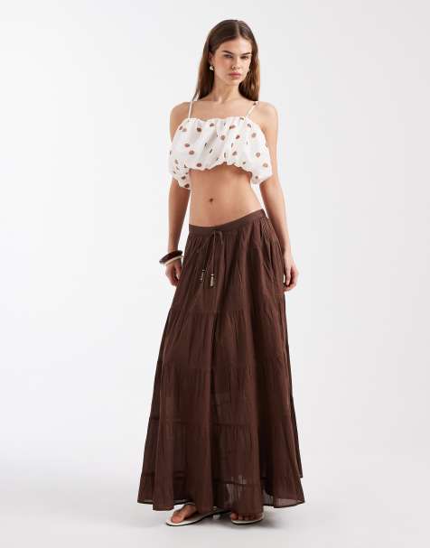 New Look - Midirok met stroken in bruin - view 1