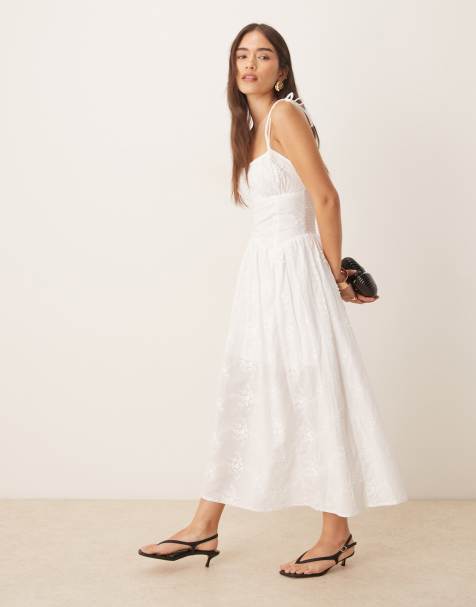 New Look milkmaid broderie strappy midi dress in white