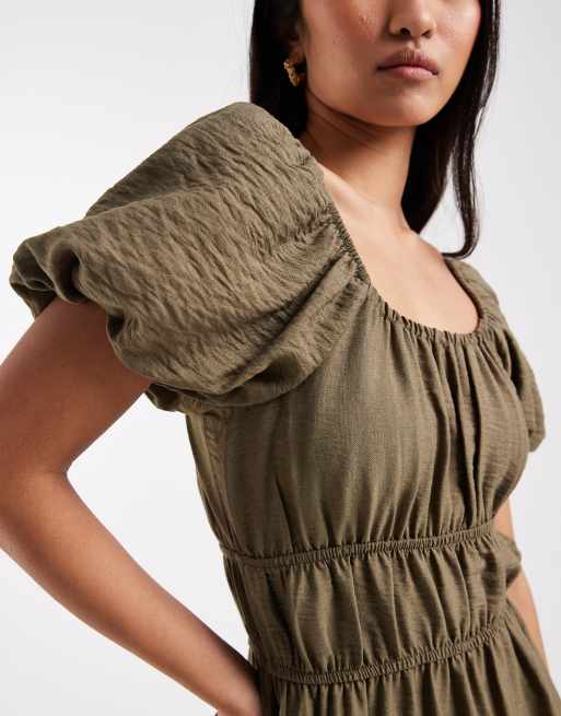 New Look milkmaid midi dress in khaki, 4 of 4