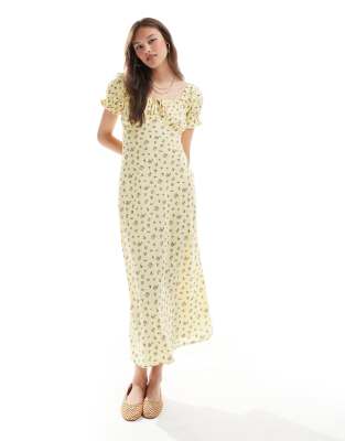 New Look New Look milkmaid midi dress in yellow floral