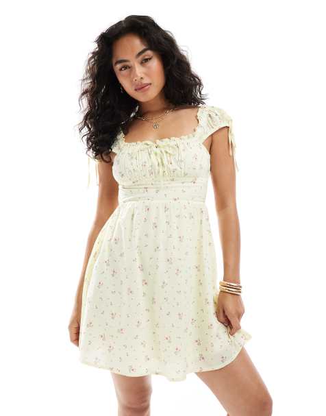 New Look milkmaid mini dress in yellow floral - view 1