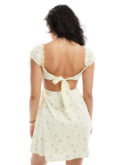 New Look milkmaid mini dress in yellow floral | ASOS