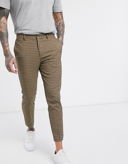 New Look mini check trousers in camel