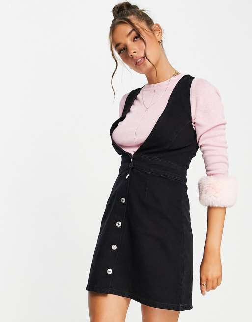 New look outlet black denim pinafore