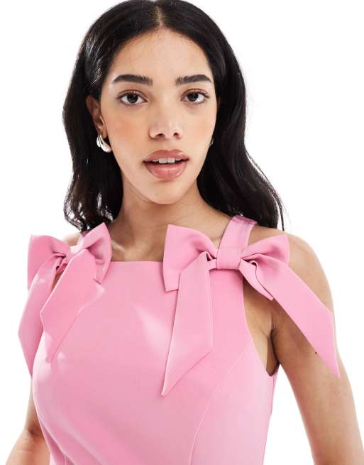 New Look – Mini-Etuikleid in Rosa mit Schleifen an den Trägern, 2 von 4