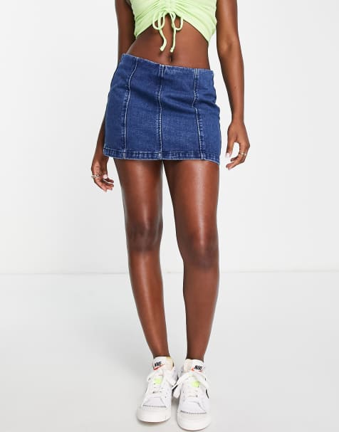 New Look – Mini-Jeansrock in Blau mit Nahtdetails - view 1