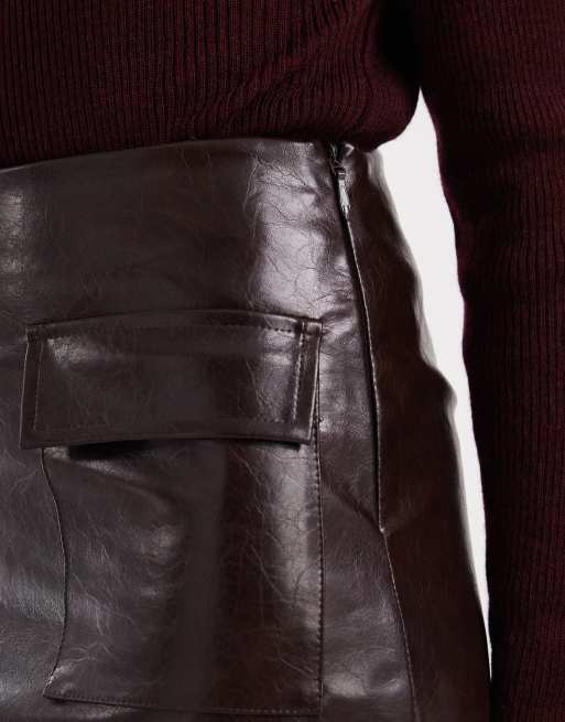 New Look - Mini-jupe en similicuir craquelé - Marron, 5 de 5