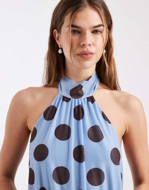 New Look - Mini jurk met halternek en stippenprint in blauw, 4 van 4