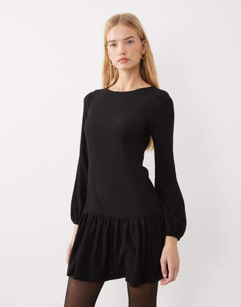 New Look mini jurk met lange mouwen en ruchezoom in zwart - view 1