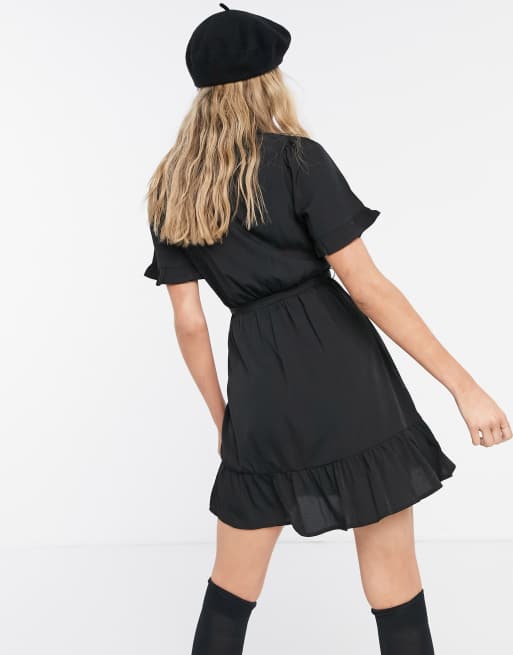 New Look - Mini-jurk met mouwen met ruches in zwart, 2 van 4