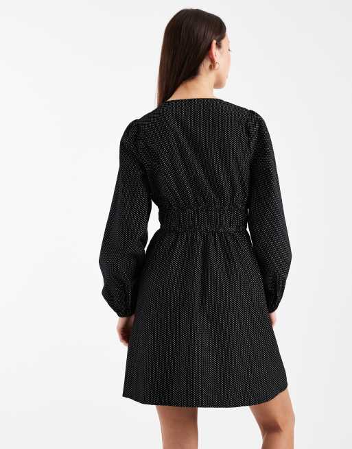 New Look - Mini jurk van corduroy met stippen in zwart, 2 van 4