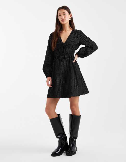 New Look - Mini jurk van corduroy met stippen in zwart, 3 van 4