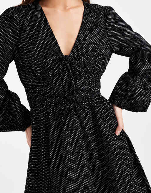 New Look - Mini jurk van corduroy met stippen in zwart, 4 van 4