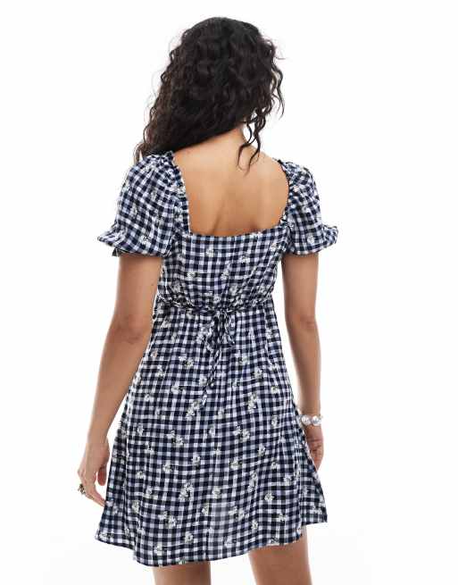 New Look - Mini-melkmeisjesjurk in blauwe gingham ruit, 4 van 4