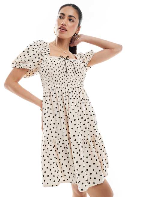 New Look - Mini melkmeisjesjurk met stippen in crème, 3 van 4