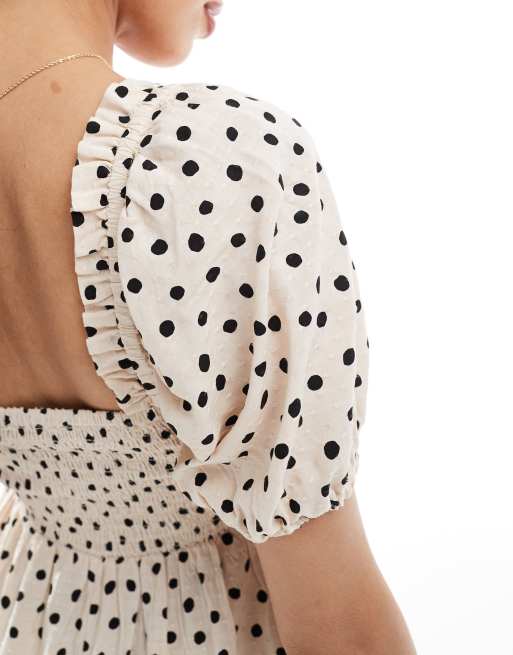 New Look - Mini melkmeisjesjurk met stippen in crème, 4 van 4