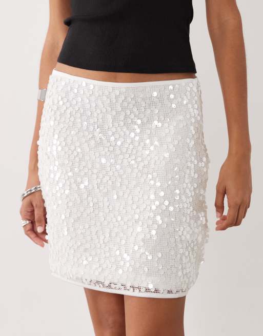 New Look - Mini rok met lovertjes in wit, 5 van 5