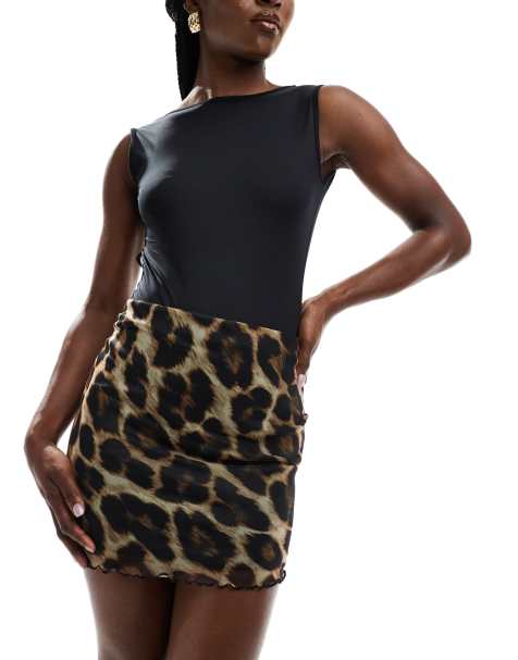 New Look - Mini rok van mesh met luipaardprint - view 1