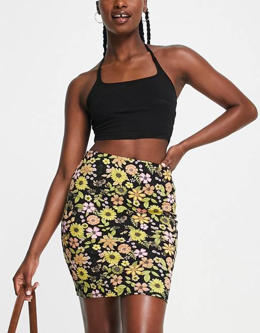 New Look mini skirt in black floral ASOS