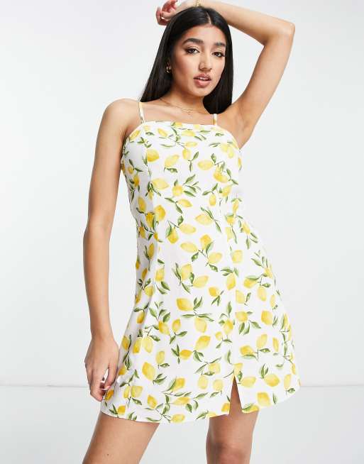New Look - Mini-slipdress met zijsplit in witte citroenprint