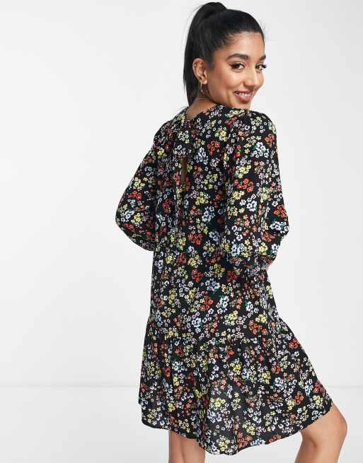 New Look mini smock dress in black floral | ASOS