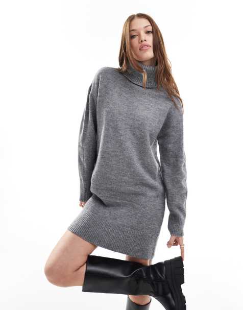 New Look – Mini-Strickkleid in Grau mit Rollkragen - view 1