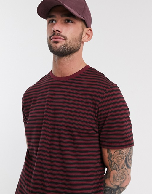 New Look mini stripe t-shirt in burgundy
