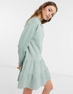 New Look Mini Sweatshirt Dress With Tiered Skirt In Mint Green