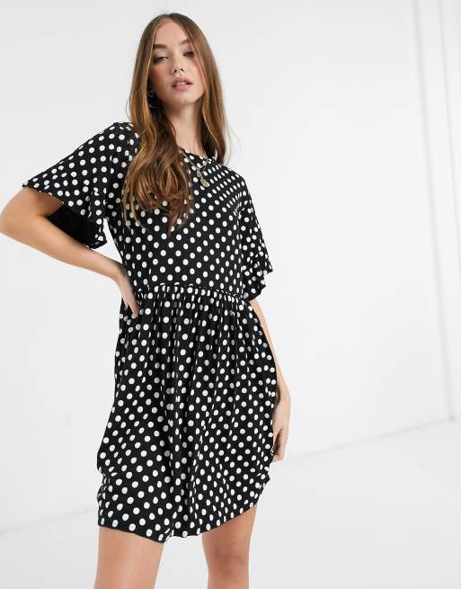 New Look mini tea dress in black polka dot | ASOS