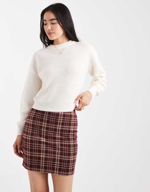 New Look - Minigonna a tubino color bordeaux a quadri