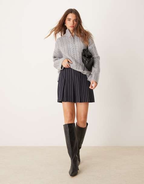 New Look - Minigonna blu navy gessata a pieghe - view 1