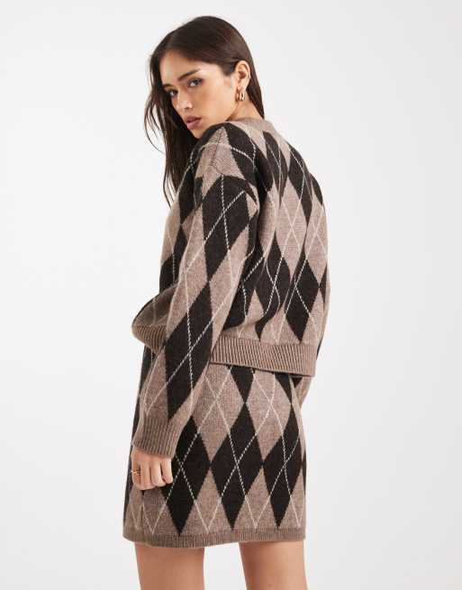 New Look - Minigonna marrone a rombi in coordinato, 5 di 5