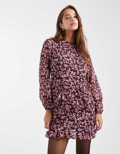 New Look - Minikjole i chiffon med flæsekant og rødt mønster, 2 af 4
