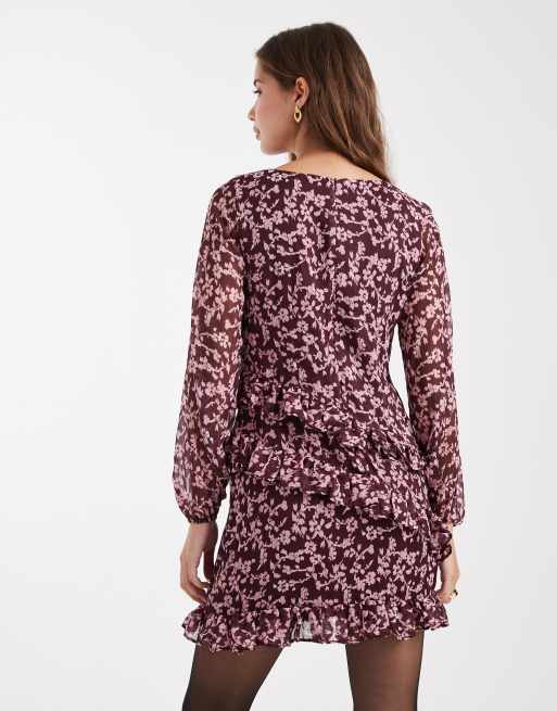 New Look - Minikjole i chiffon med flæsekant og rødt mønster, 4 af 4
