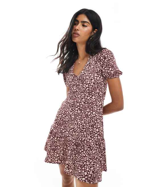 New Look – Minikleid in Rosa mit Knitteroptik und Blümchenmuster, 2 von 4