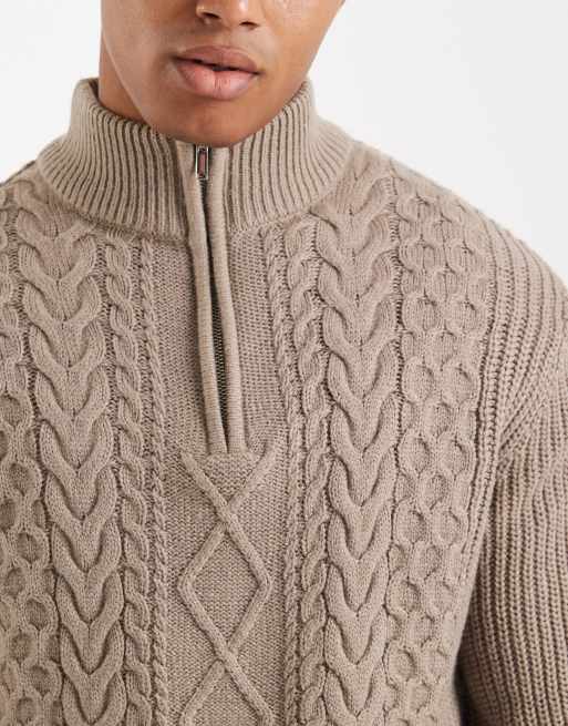 New Look - Minkbrun trøje med 1/4 lynlås i kabelstrik, 5 af 5