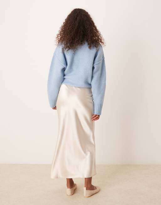 New Look - Minkfarvet midinederdel med skråsnit i satin, 4 af 5