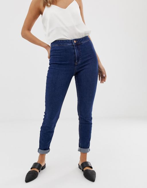 New Look – Mittelblaue, enge Jeans mit hoher Taille