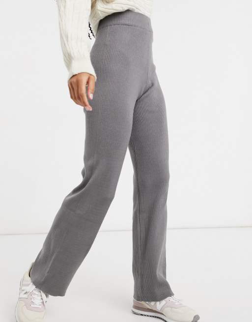 New Look – Mittelgraue Hose aus Strick mit weitem Beinschnitt, Kombiteil, 4 von 4
