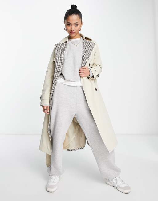 Stone Check Revere Collar Belted Trench Coat