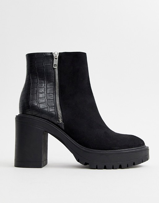 New Look mixed material chunky heeled boot in black | ASOS