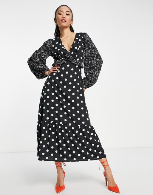 White dress with black deals polka dots